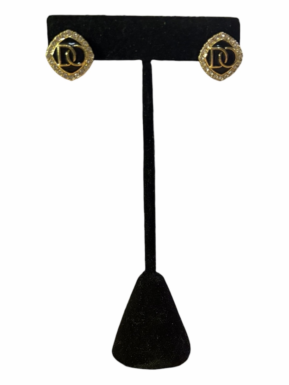 Gold Crystal Logo-Accent Stud Earrings - Women's Fashion